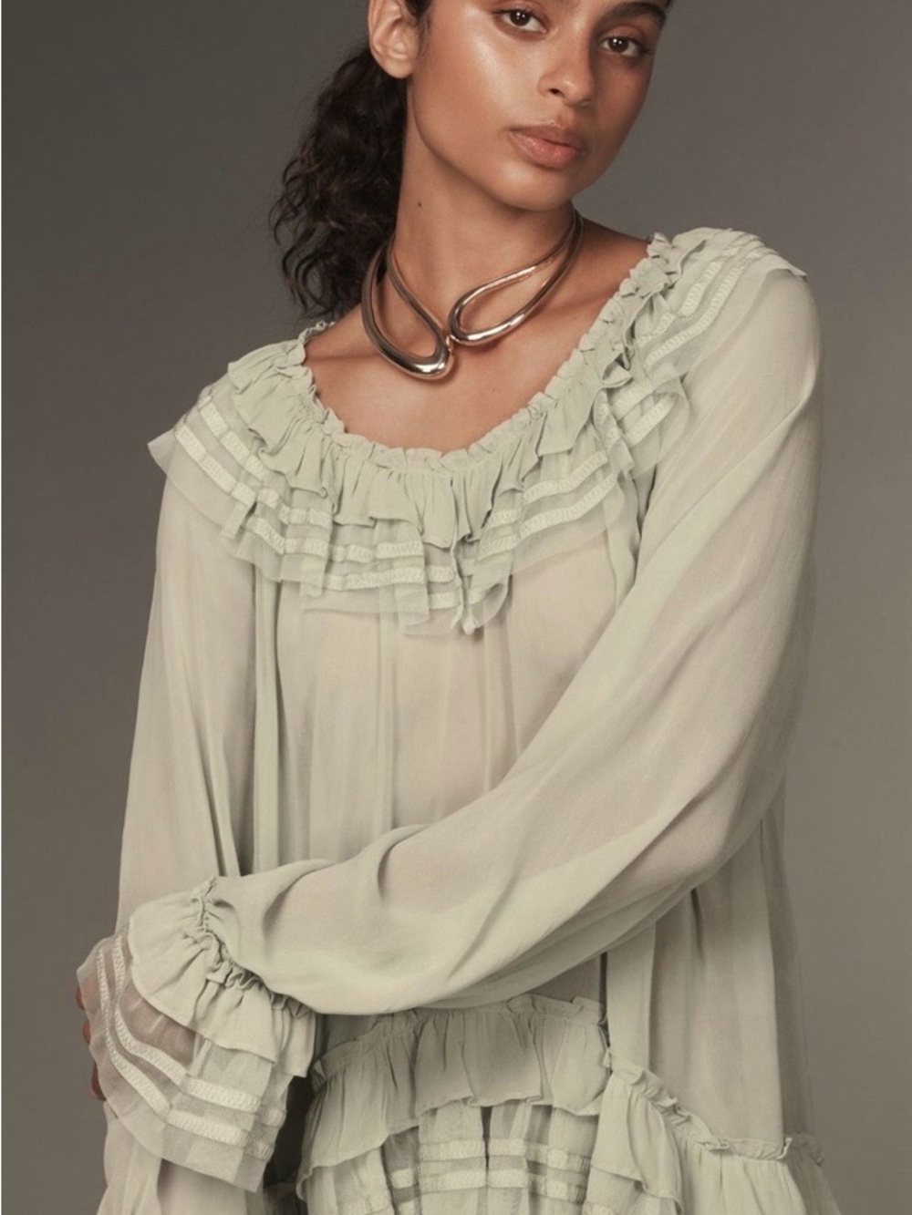 NWT Anthropologie Oversized Sheer Sage Green Blouse Hi-Low Medium (could fit 1x)